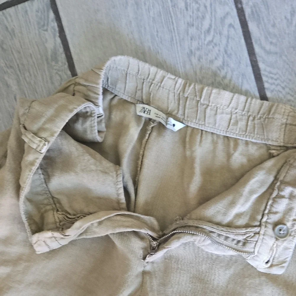 Zara Man Tan Khaki Linen Blend Elastic Waist Straight‎ Leg Pants Size S